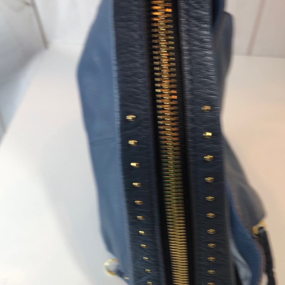 OrYANY Chic Soft Blue Pebble Leather Hobo Bag Gold Hardware and Studs NWOT - Picture 5 of 16